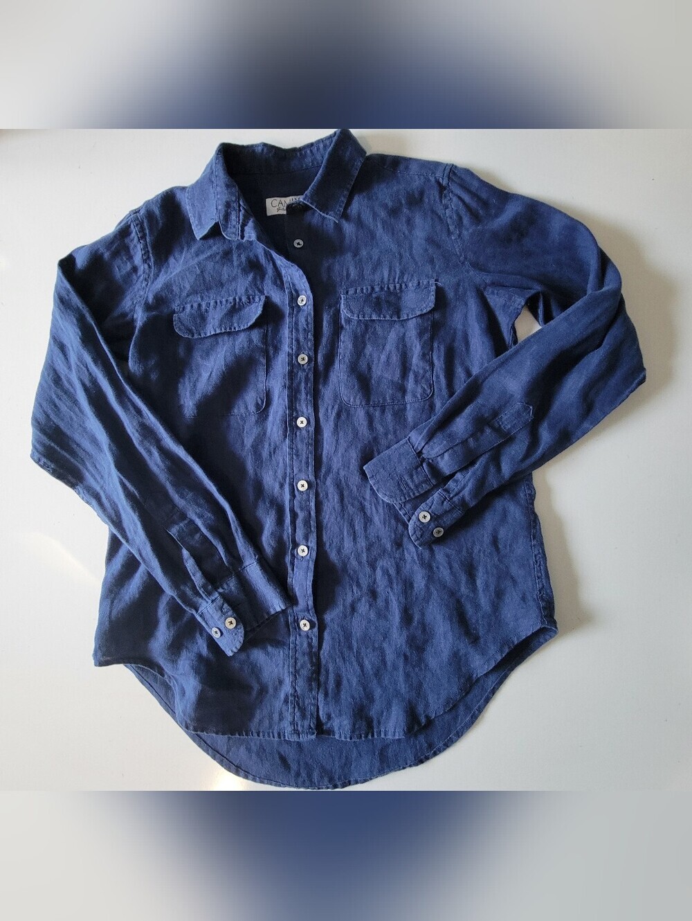CAMIXA By Celina Di Pisa Linen Navy Button-Up Shirt S